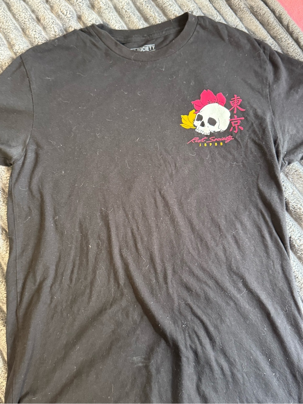 Riot Society Kids Black Graphic Skull Tee with Pink & Yellow Accents
